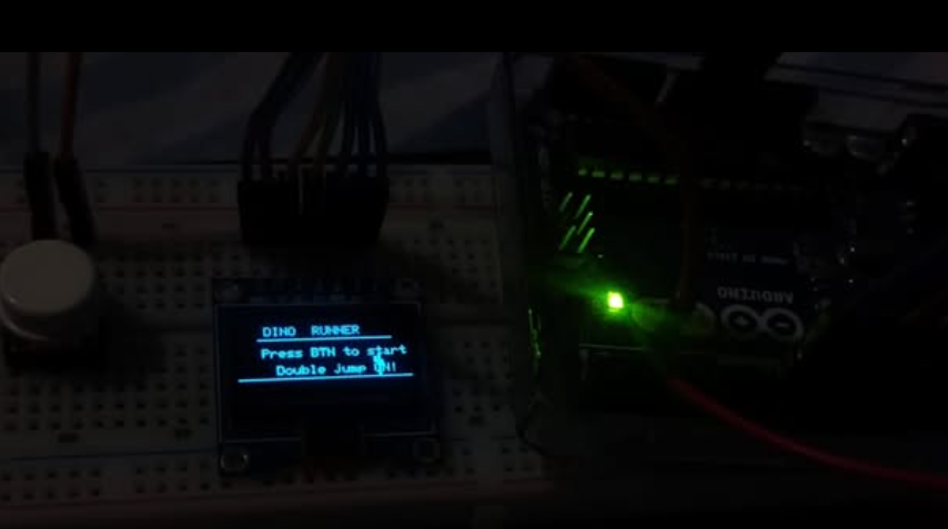 Dino Runner — Start Screen (Press BTN to start, Double Jump ON)